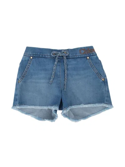 Chloé Kids' Logo-embroidered Shorts In Blue