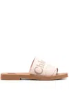 Chloé Woody Canvas And Leather Flat Sandals In Neutral