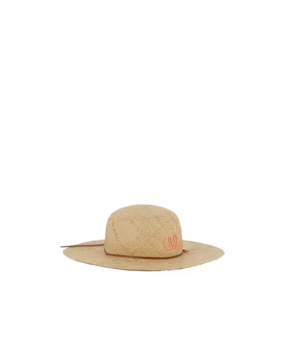 Chloé Logo-embroidered Straw Hat In Neutral