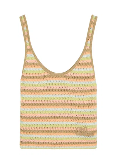 Chloé Chloe Logo-embroidered Striped Knit Tank