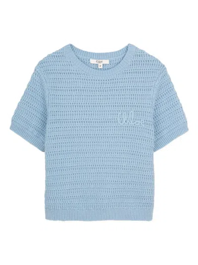 Chloé Logo-embroidered Sweater In Blue