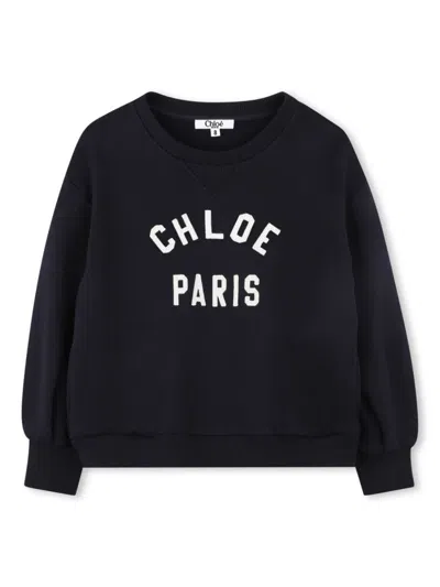 Chloé Kids' Logo-embroidered Sweatshirt In Blue