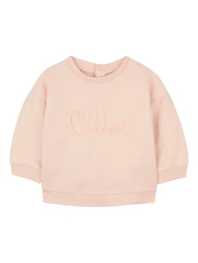 Chloé Babies' Logo-embroidered Sweatshirt In Pink