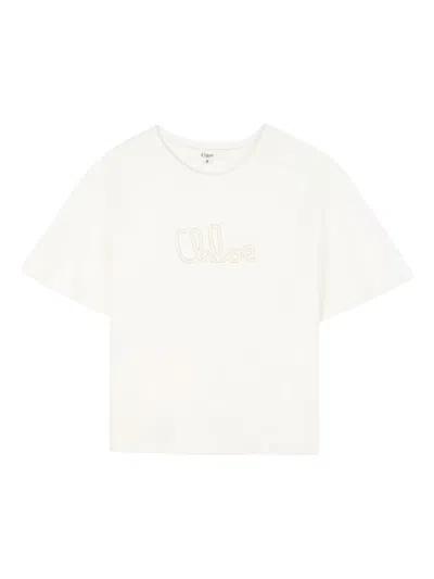 Chloé Kids' Logo-embroidered T-shirt In White