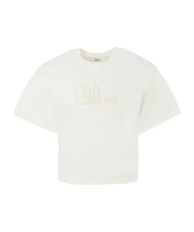 Chloé Logo-embroidered T-shirt In White