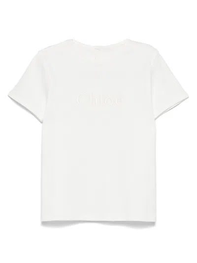 Chloé Kids' Logo-embroidered Cotton T-shirt In White