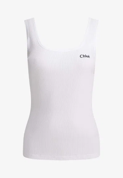 Chloé Logo Embroidered Tank Top In White