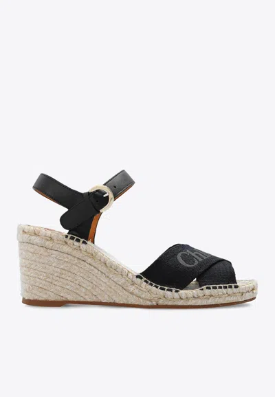 Chloé Logo-embroidered Wedge Espadrilles In Black