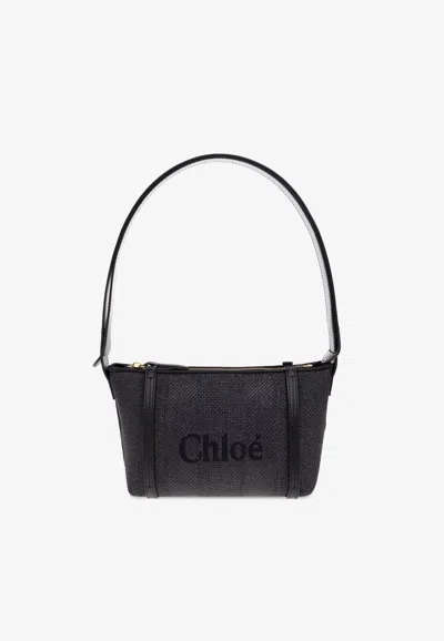 Chloé Logo Embroidered Woven-raffia Shoulder Bag
