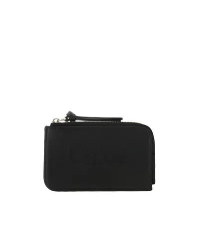 Chloé Logo-embroidered Zipped Purse In Black