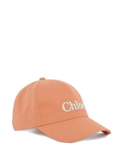 Chloé Kids' Logo-embroidery Baseball Cap In Orange