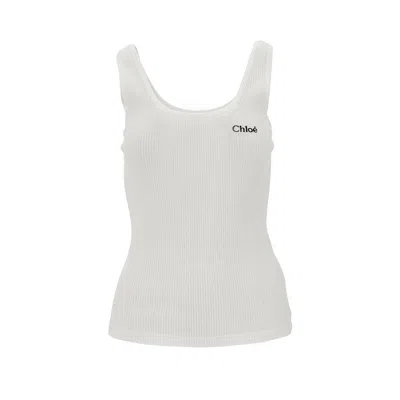 Chloé Logo Embroidery Ribbed Tank Top In White
