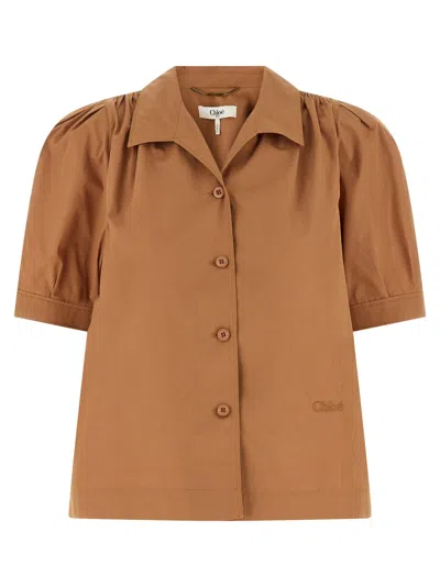 Chloé Logo Embroidery Shirt Shirt And Blouse Brown In Multi