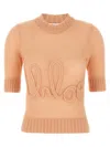 Chloé Wool And Silk Logo-applique Top In Pink