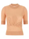 Chloé Wool And Silk Logo-applique Top In Pink