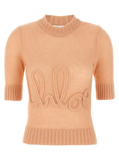 Chloé Logo Embroidery Sweater Sweaters And Cardigans Pink