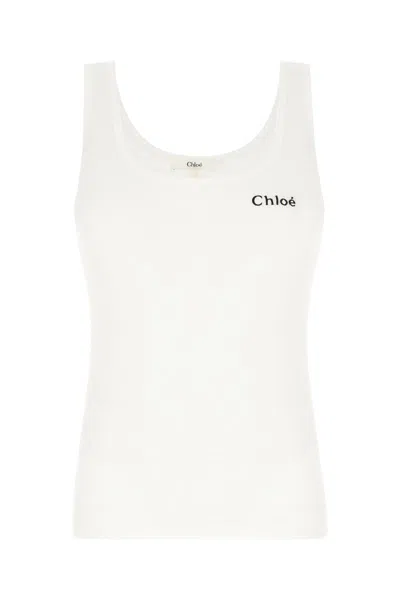 Chloé Logo Embroidery Top In White