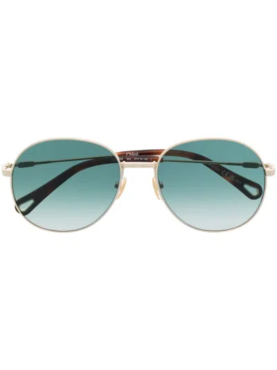 Chloé Logo-engraved Pilot-frame Sunglasses In Brown