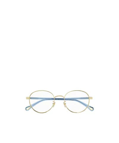 Chloé Logo-engraved Round-frame Glasses In Blue