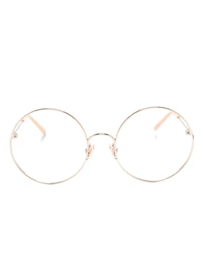 Chloé Logo-engraved Round-frame Glasses In Gold