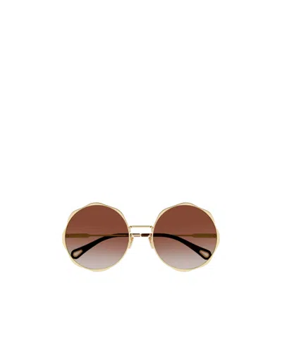 Chloé Logo-engraved Round-frame Sunglasses In Brown