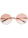 Chloé Logo-engraved Round-frame Sunglasses In Gold
