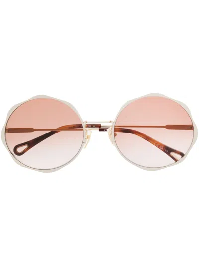 Chloé Logo-engraved Round-frame Sunglasses In Pink Grad