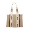 Chloé Woody Large Tote Bag In Linen In Nude