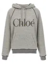 Chloé Hooded Cotton Blend Sweatshirt With Kangaroo Pocket In Gray