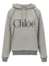 Chloé Hooded Cotton Blend Sweatshirt With Kangaroo Pocket In Gray