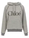 Chloé Hooded Cotton Blend Sweatshirt With Kangaroo Pocket In Gray