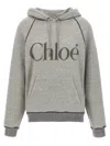 Chloé Hooded Cotton Blend Sweatshirt With Kangaroo Pocket In Gray