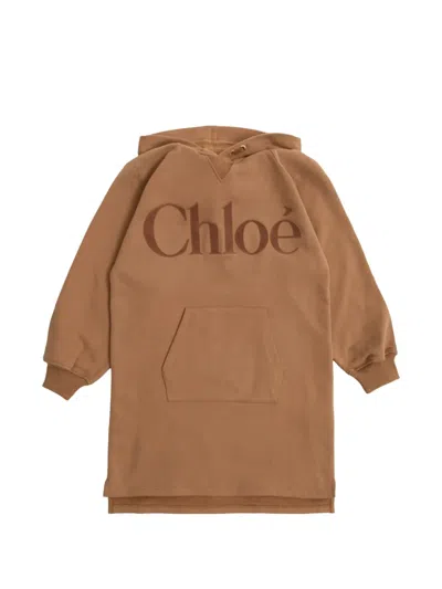 Chloé Logo Hoodie Dress In Brown