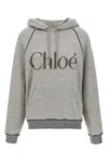 Chloé Cotton Blend Sweatshirt With Drawstring Hood And Logo In Gray