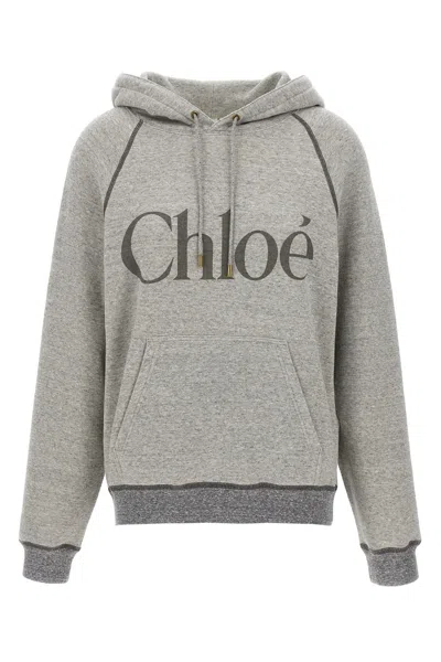 Chloé Logo Hoodie In Gray