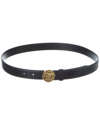 Chloé Chloe Logo Horse Leather Belt In Black