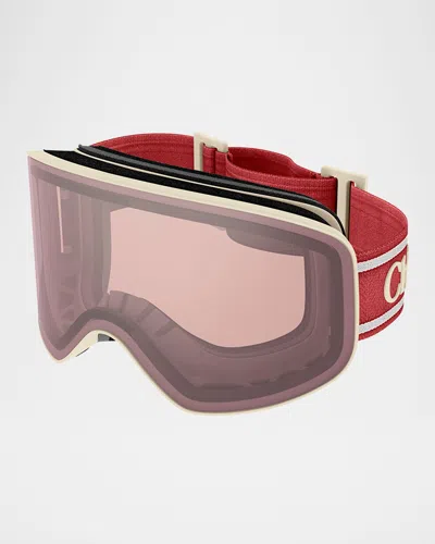 Chloé Logo Injection Plastic Ski Goggles In Matte Ivory