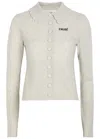 Chloé Wool Cardigan Logo Long Sleeves Scalloped Collar In Gray