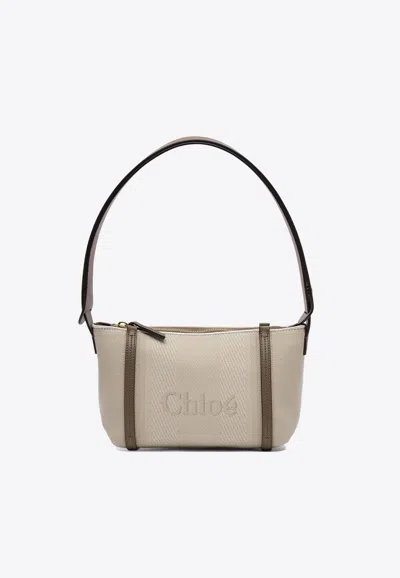 Chloé Logo Jacquard Shoulder Bag In Beige