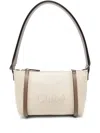 Chloé Logo Embroidered Canvas Shoulder Bag In Nude
