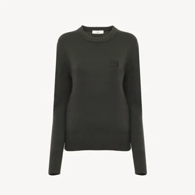 Chloé Logo Sweater In A Merino Wool Knit Green Size S 100% Wool