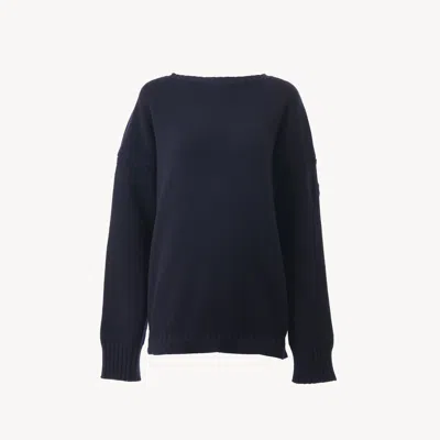 Chloé Pull En Maille De Laine Et Cachemire À Logo Femme Bleu Taille L 72% Laine Vierge, 28% Cachemire