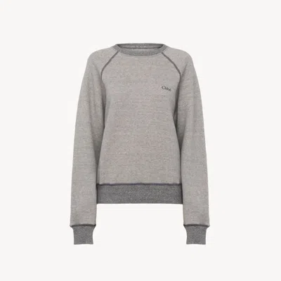 Chloé Sweat En Molleton De Coton Mélangé À Logo Femme Gris Taille L 85% Coton, 15% Lyocell In Gray
