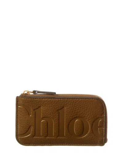 Chloé Bikie Zip Leather Card Case In Brown