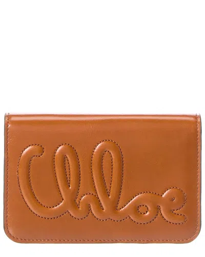 Chloé Logo Leather Card Case In Brown