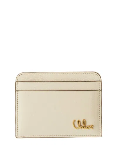 Chloé Logo Leather Card Case In Gray