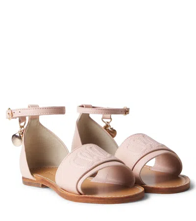 Chloé Kids' Logo Leather Sandals In Pink