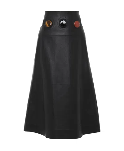 Chloé Logo Leather Skirt In Black