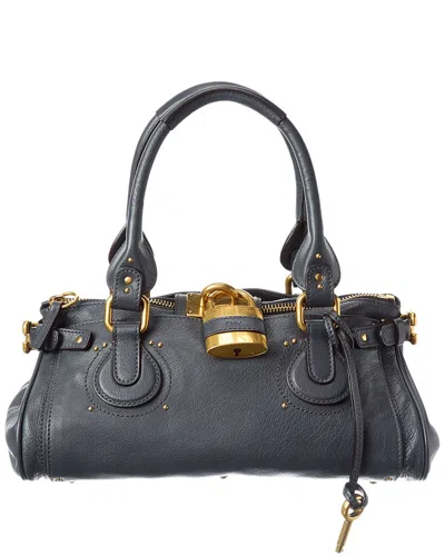 Chloé Logo Leather Tote In Gray