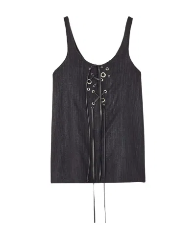 Chloé Logo Leather Trim Tank Vest In Black